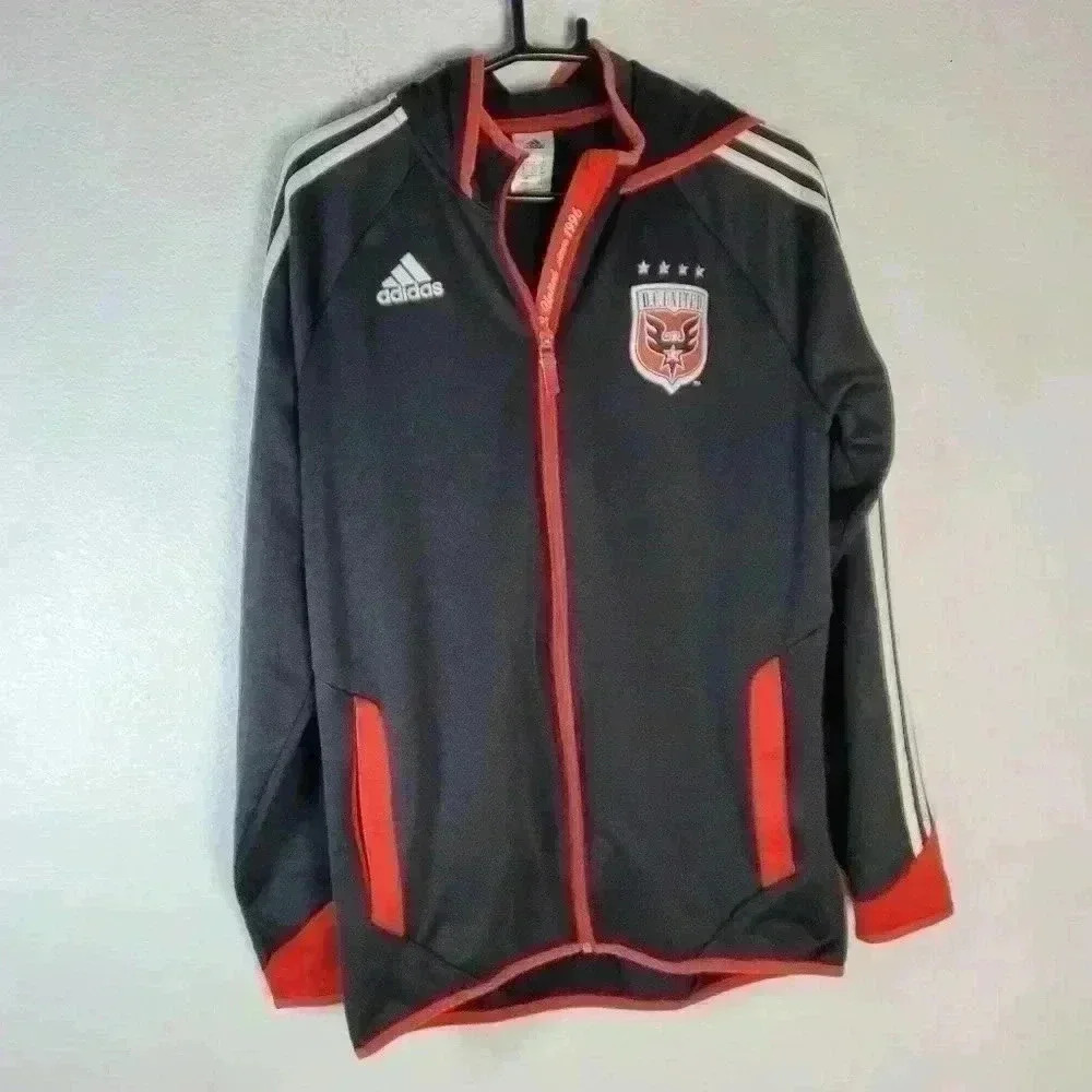 Adidas DC United MLS Full Zip Hoodie Jacket Sz Lg Black Red - Picture 1 of 7